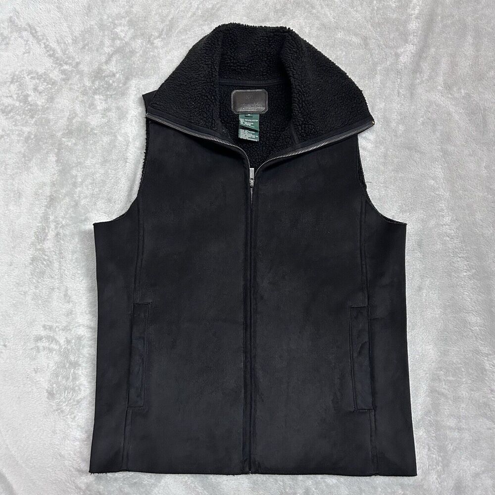 Vintage LAUREN RALPH LAUREN Women's Vest Sz S Faux Suede Sherpa Black Full Zip